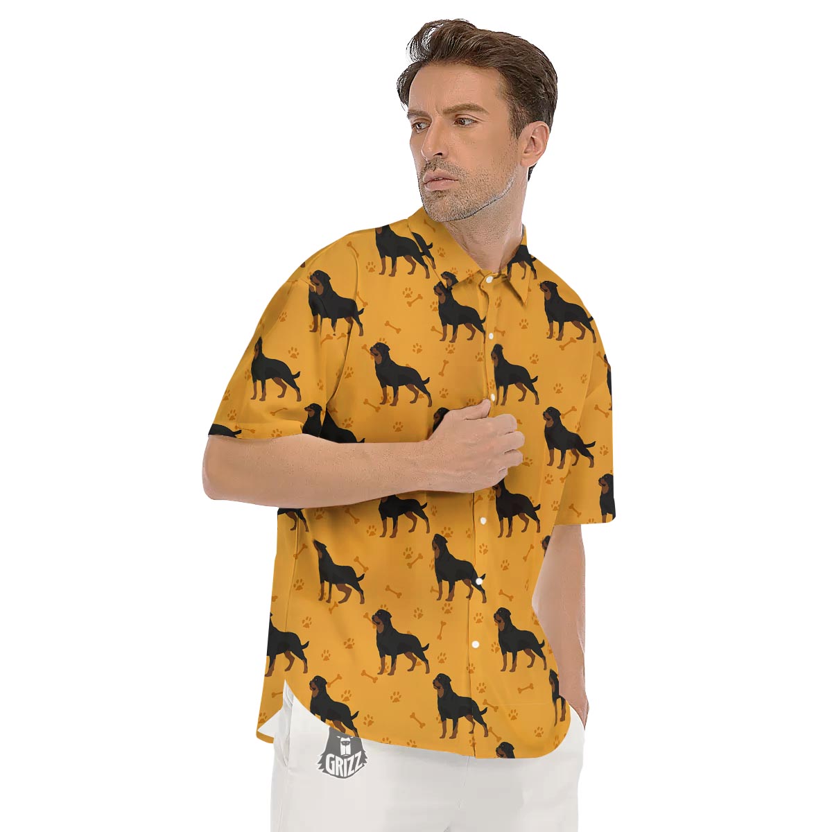 Dog Rottweiler Print Pattern Men's Short Sleeve Shirts-grizzshop