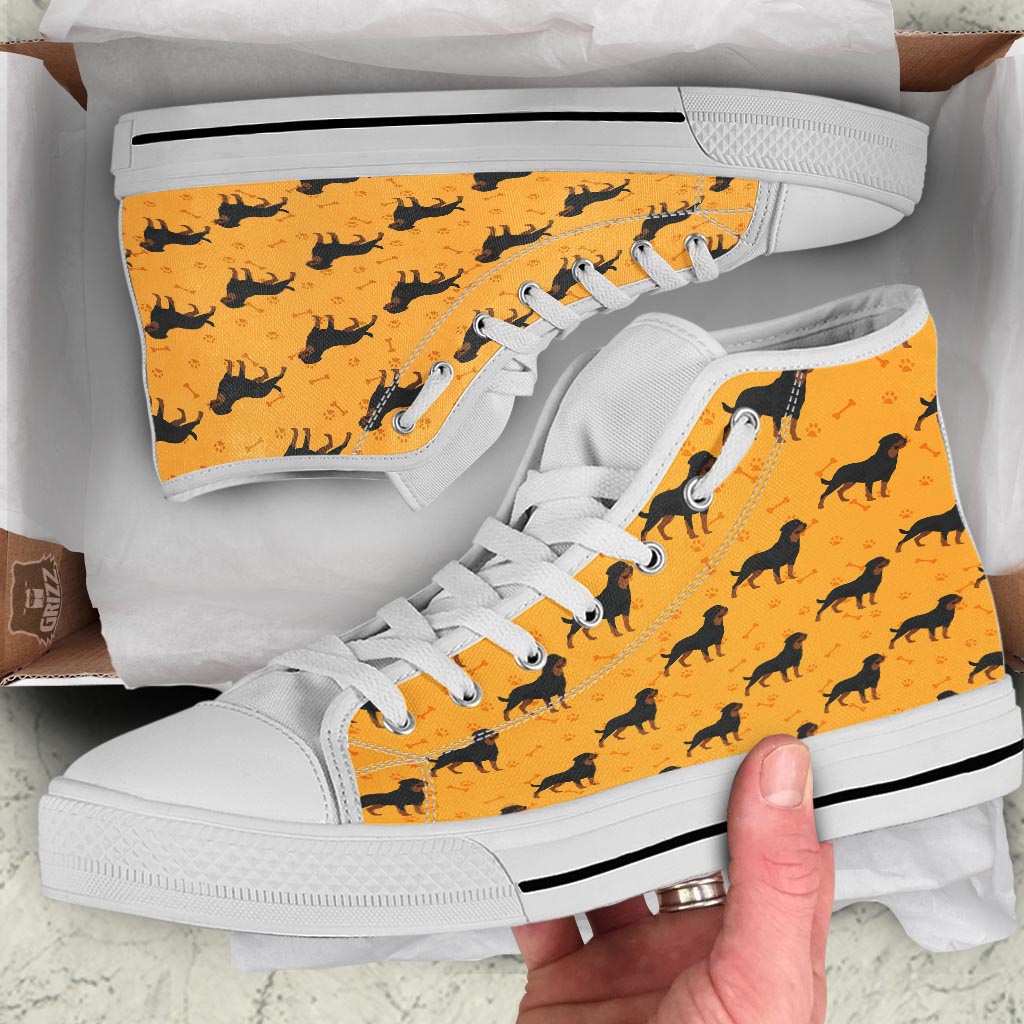Dog Rottweiler Print Pattern White High Top Shoes-grizzshop