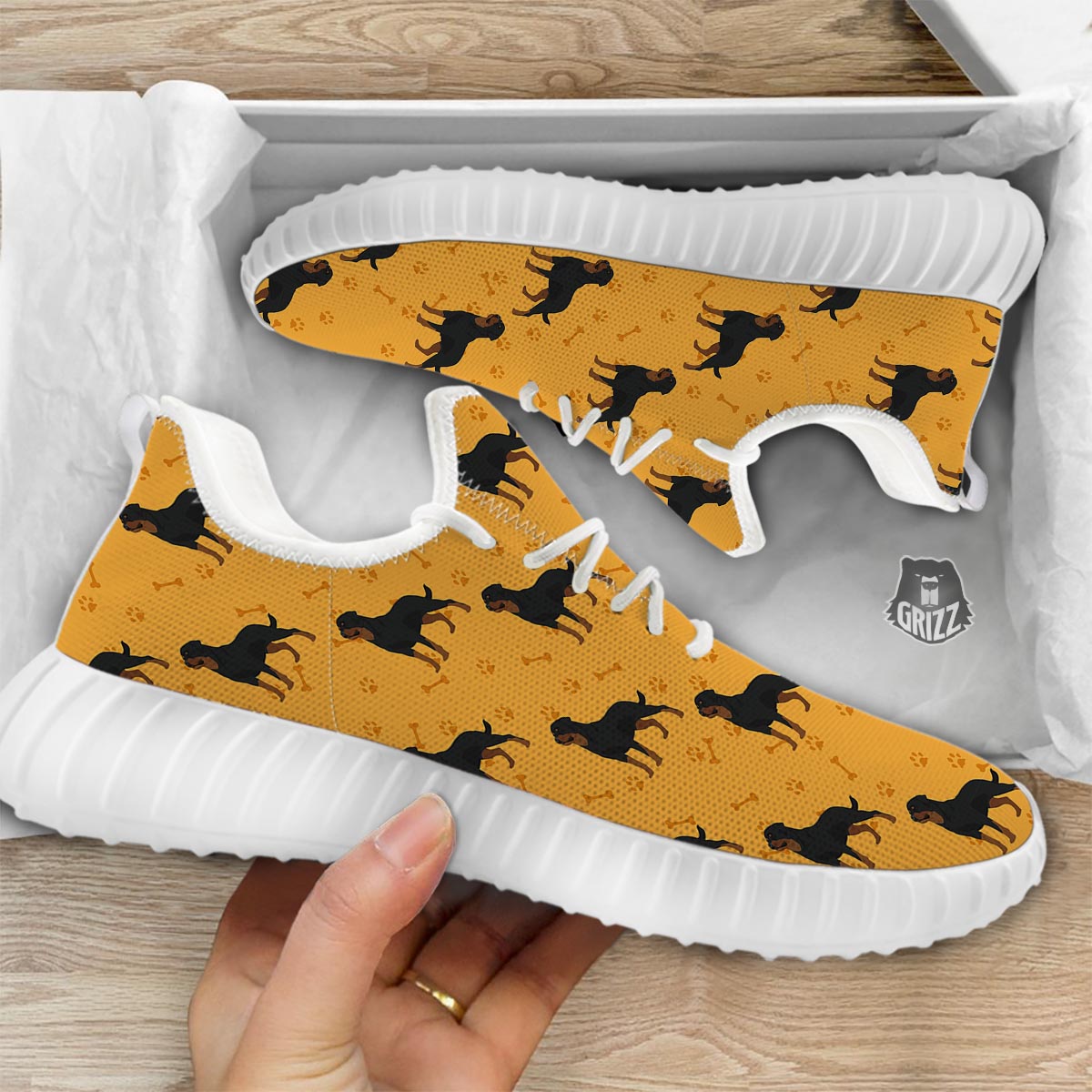 Dog Rottweiler Print Pattern White Walking Shoes-grizzshop