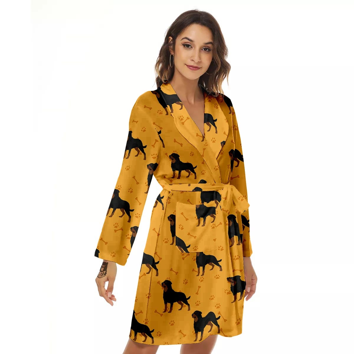 Dog Rottweiler Print Pattern Women's Robe-grizzshop