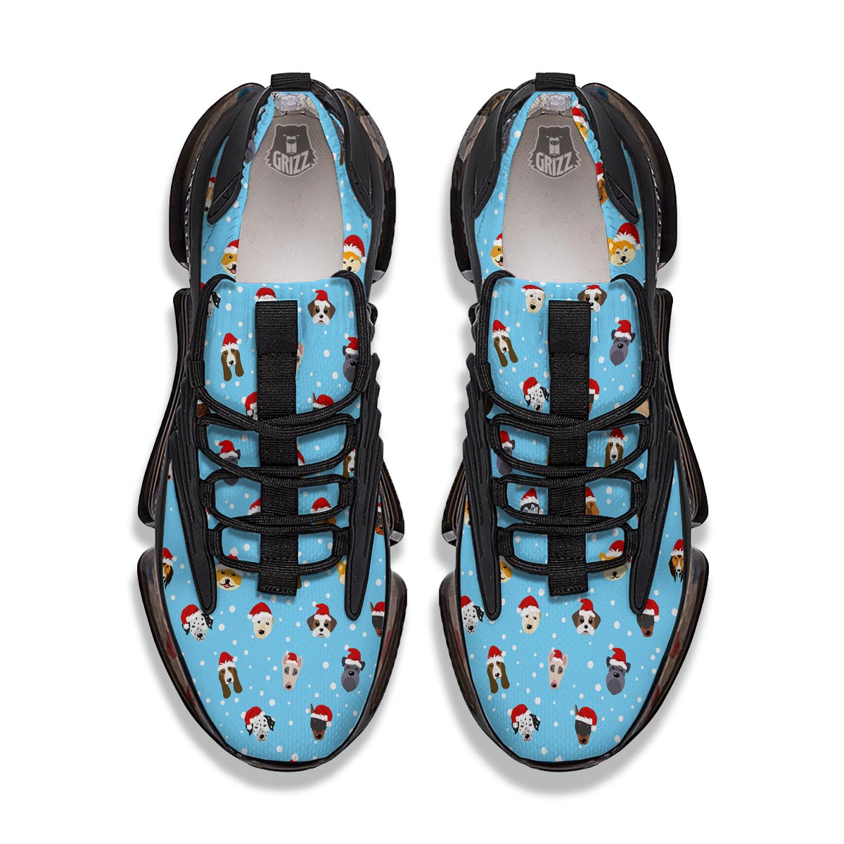 Dog Santa Print Pattern Black Gym Shoes-grizzshop