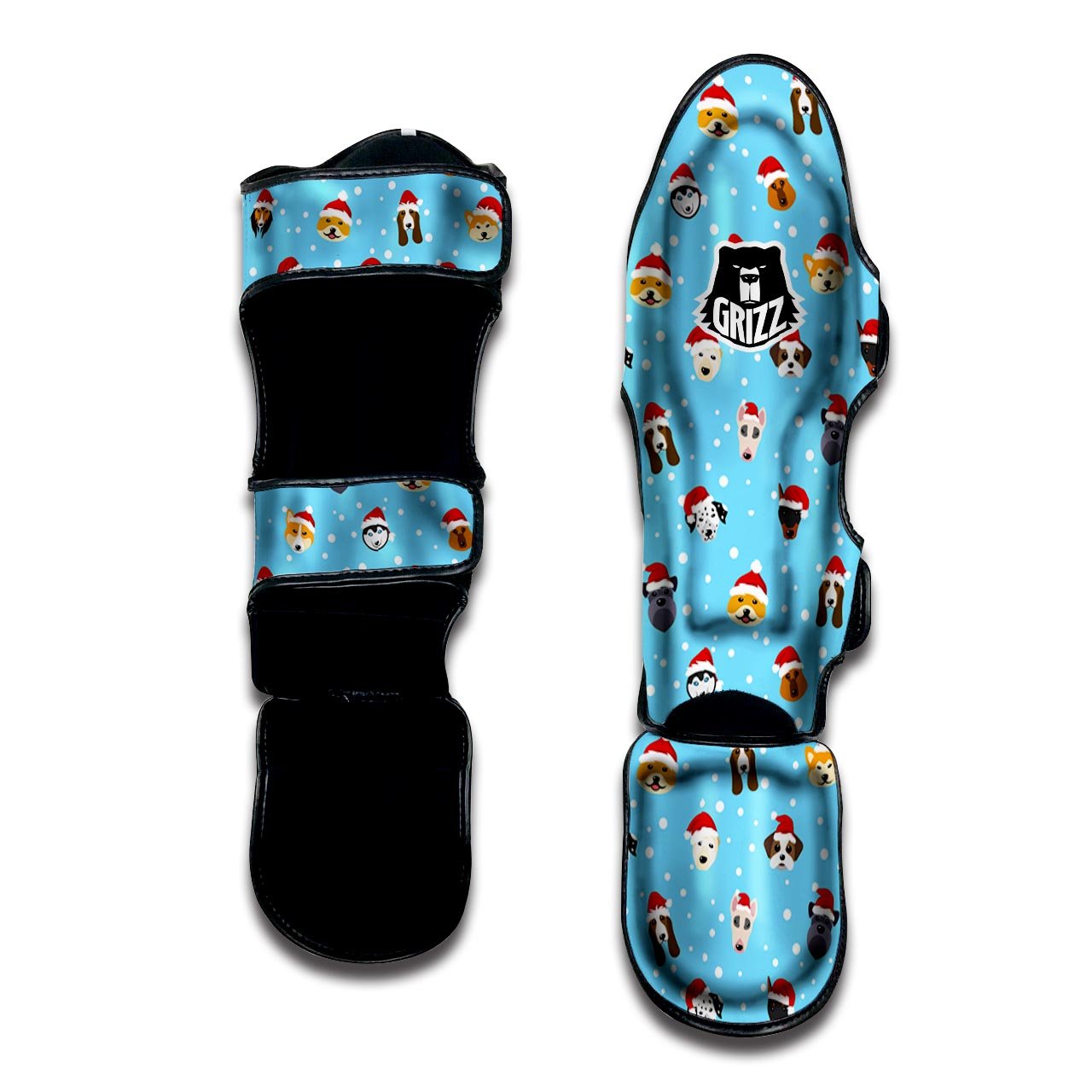 Dog Santa Print Pattern Muay Thai Shin Guards-grizzshop