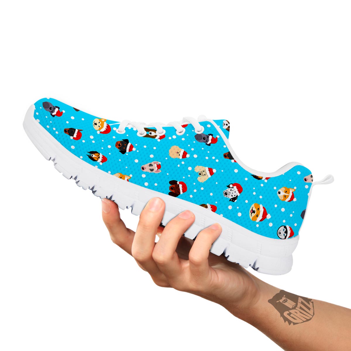 Dog Santa Print Pattern White Sneaker-grizzshop