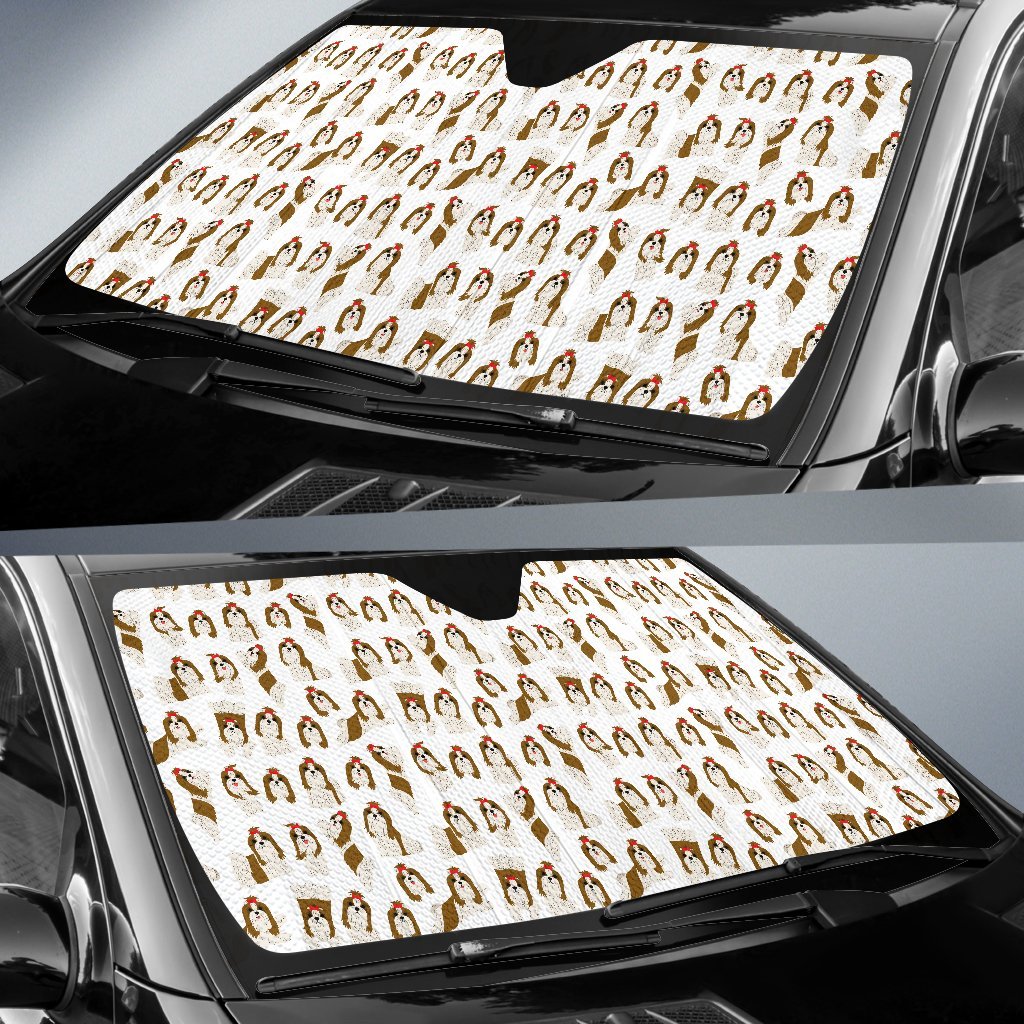 Dog Shih Tzu Pattern Print Car Sun Shade-grizzshop