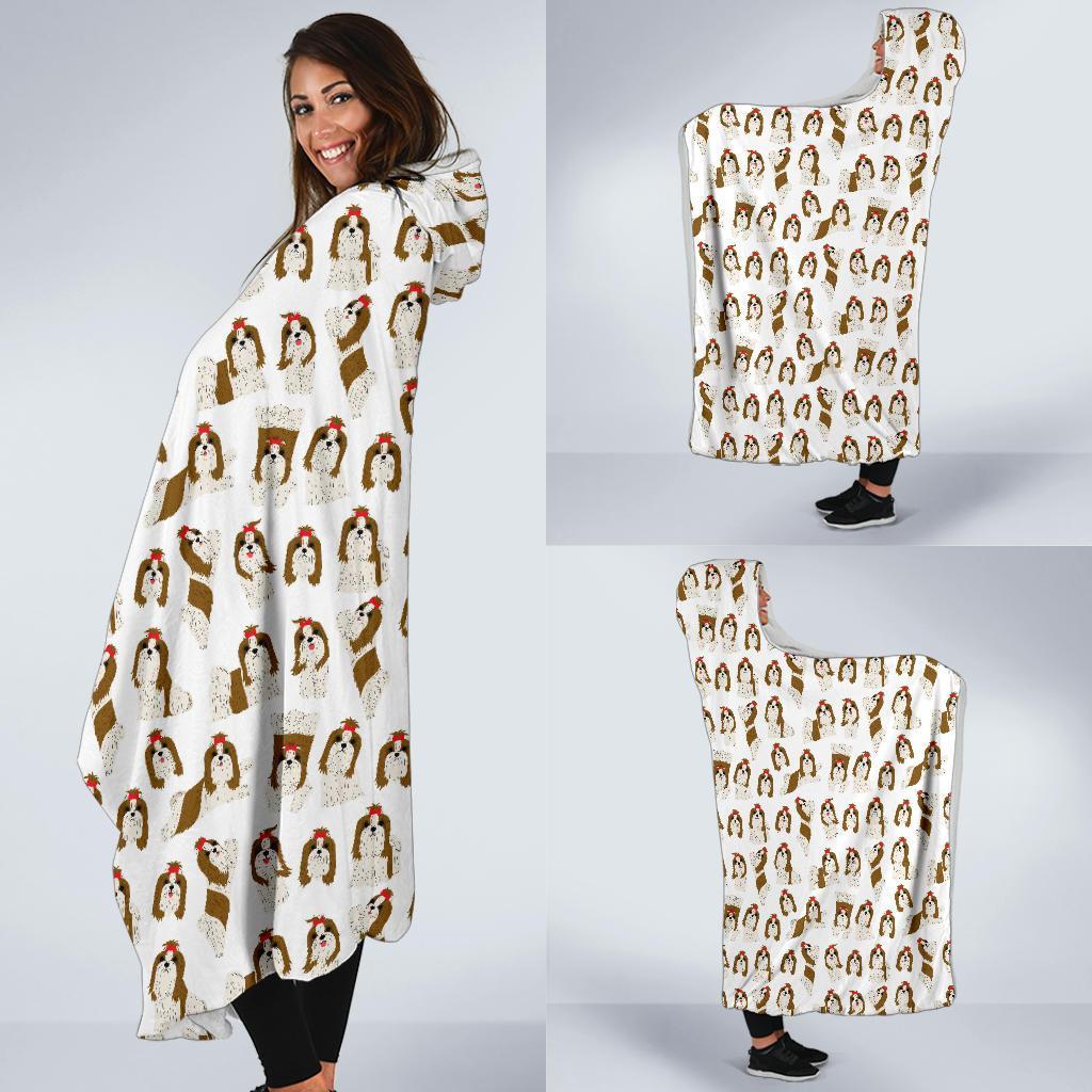 Dog Shih Tzu Pattern Print Hooded Blanket-grizzshop