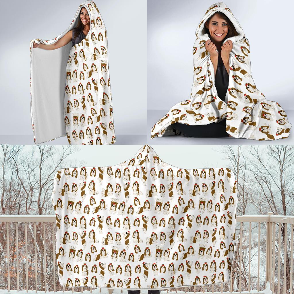 Dog Shih Tzu Pattern Print Hooded Blanket-grizzshop