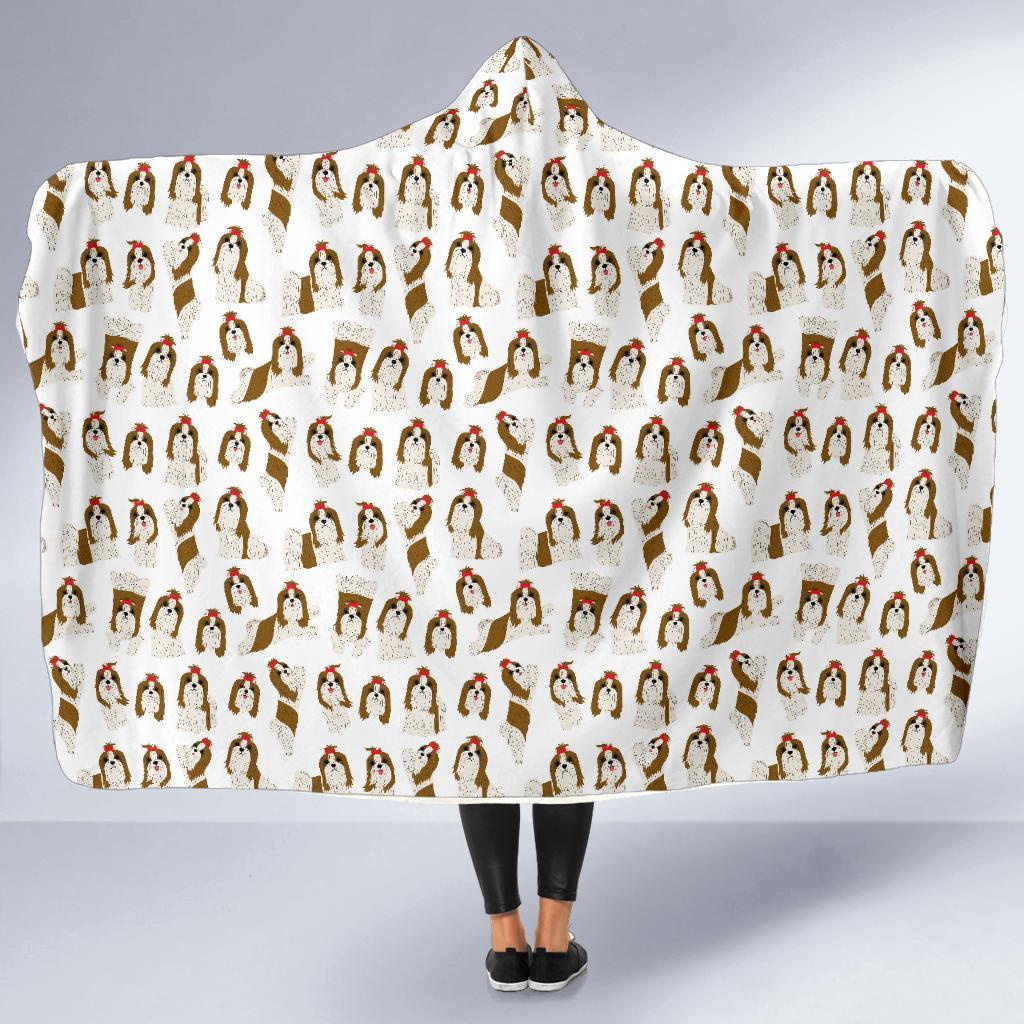 Dog Shih Tzu Pattern Print Hooded Blanket-grizzshop