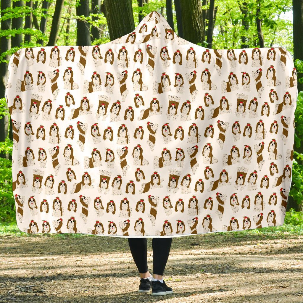 Dog Shih Tzu Pattern Print Hooded Blanket-grizzshop