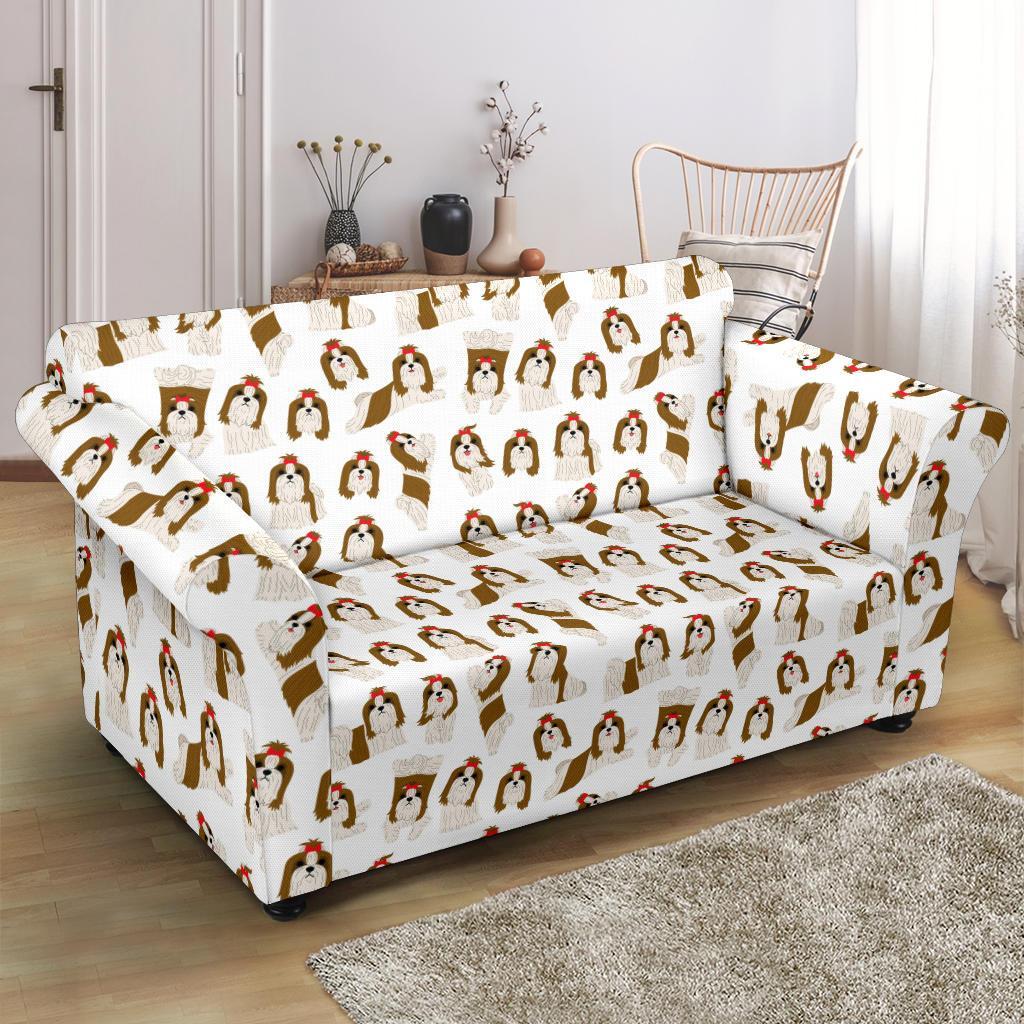 Dog Shih Tzu Pattern Print Loveseat Cover-grizzshop