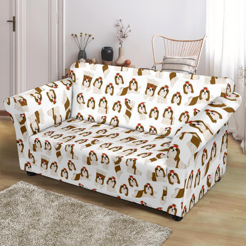 Dog Shih Tzu Pattern Print Loveseat Cover-grizzshop