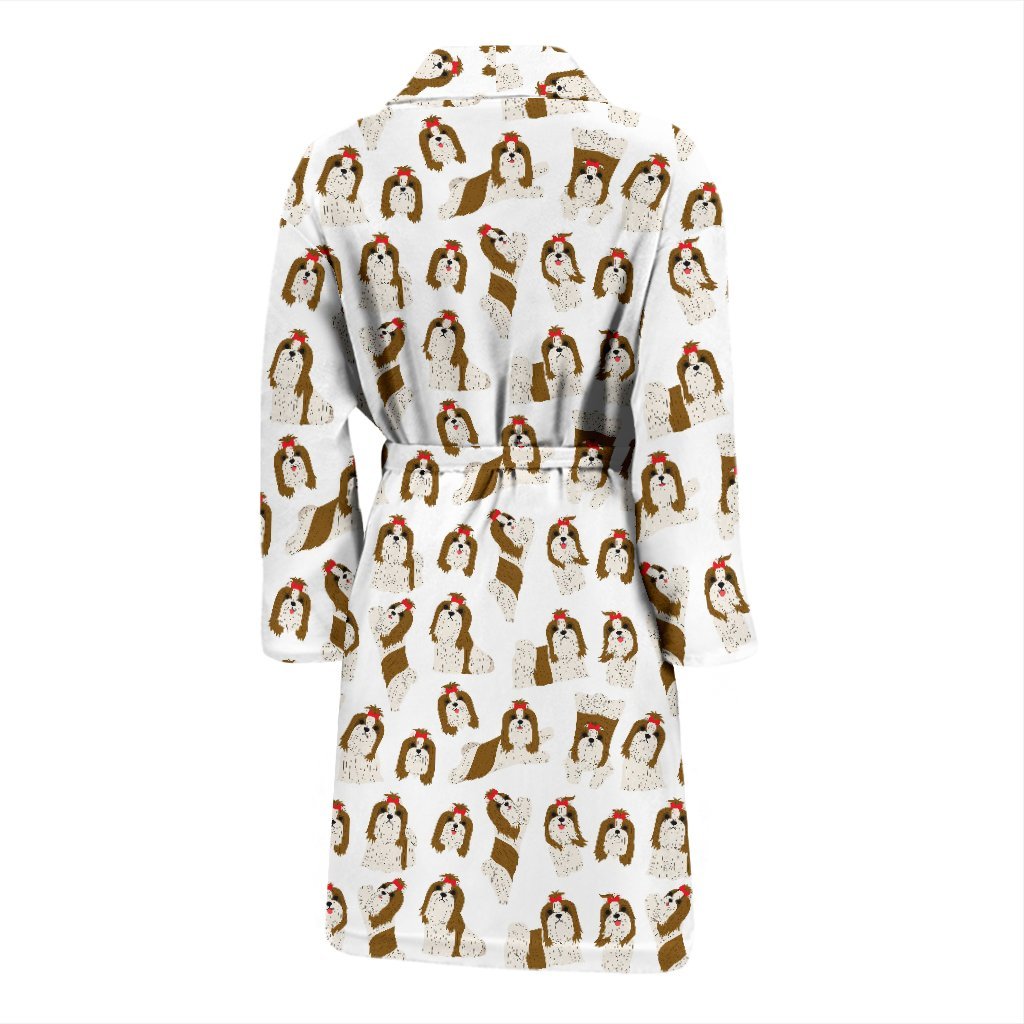 Dog Shih Tzu Pattern Print Men Long Robe-grizzshop