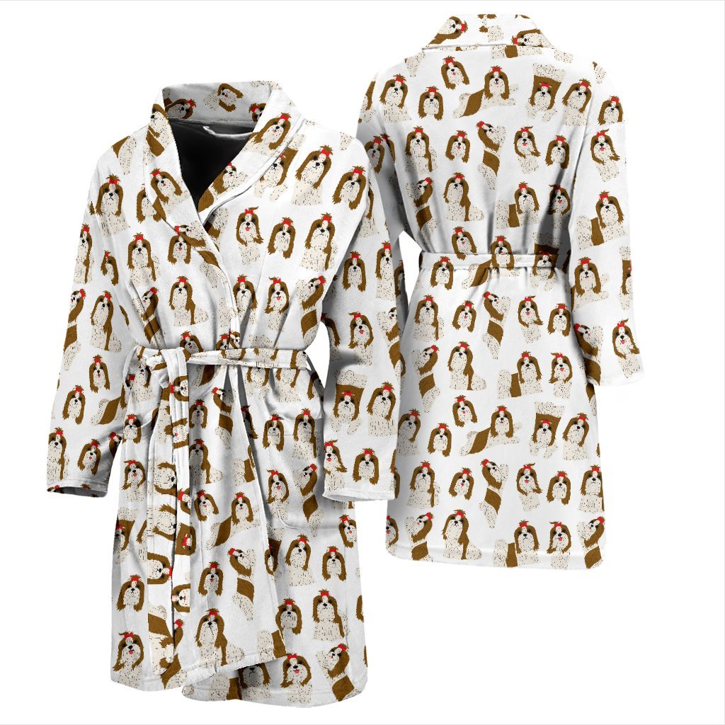 Dog Shih Tzu Pattern Print Men Long Robe-grizzshop