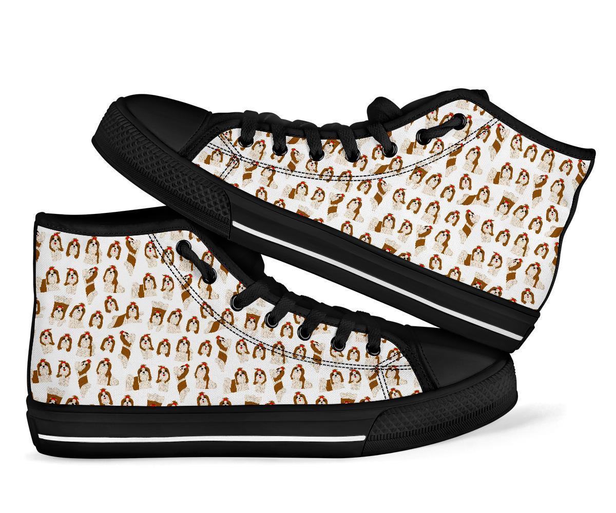 Dog Shih Tzu Pattern Print Men Women's High Top Shoes-grizzshop