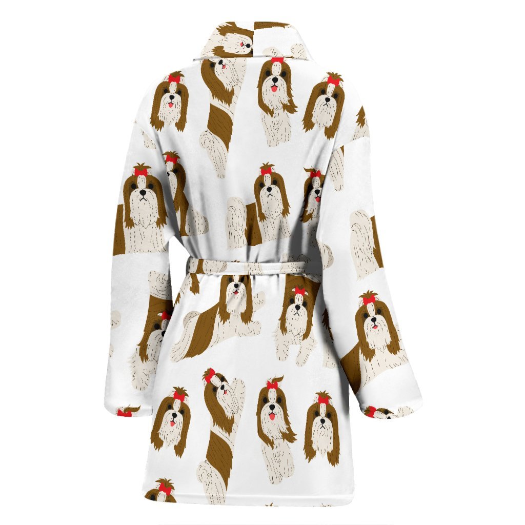 Dog Shih Tzu Pattern Print Women Long Robe-grizzshop
