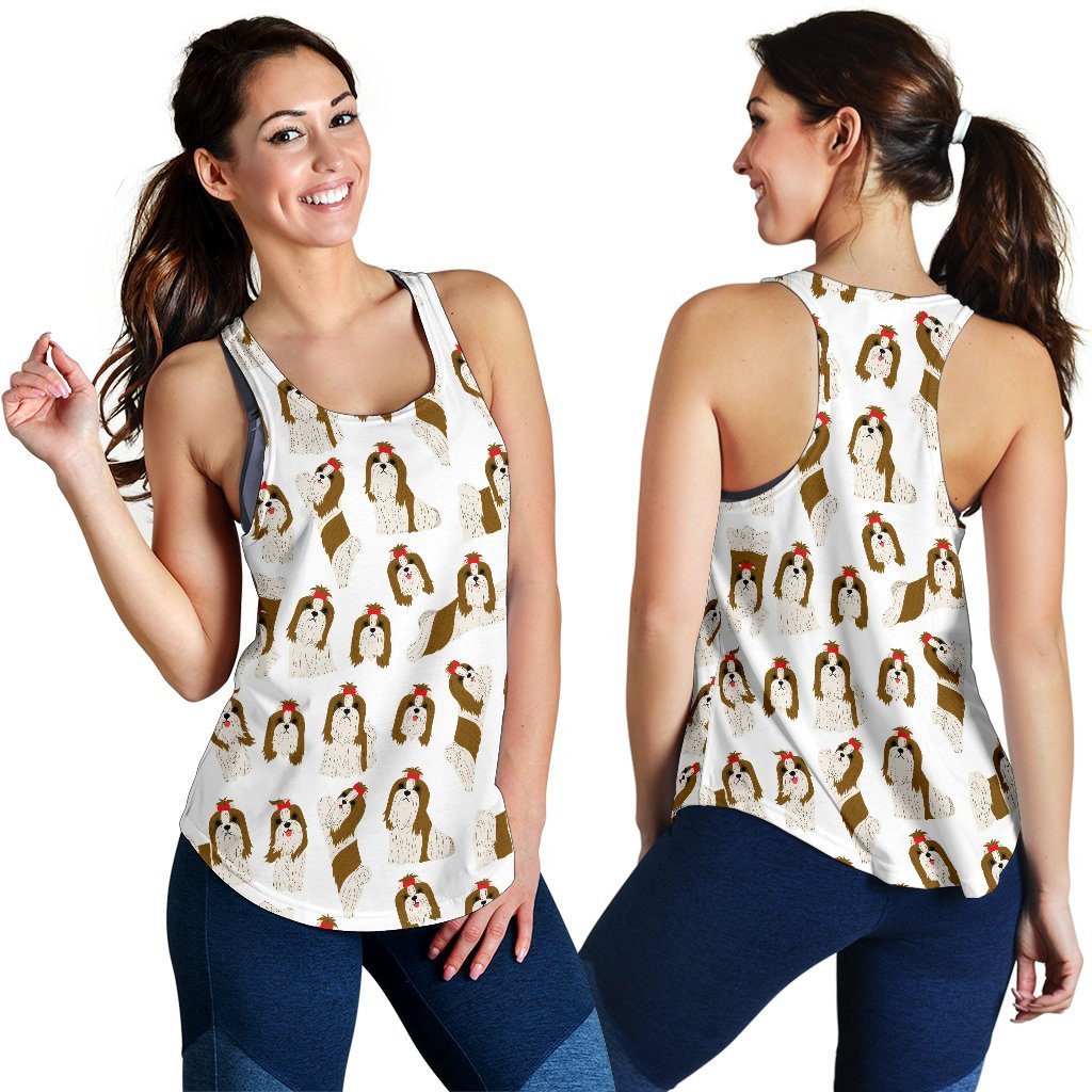 Dog Shih Tzu Pattern Print Women's Racerback Tank Tops-grizzshop