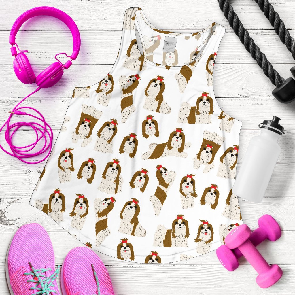 Dog Shih Tzu Pattern Print Women's Racerback Tank Tops-grizzshop