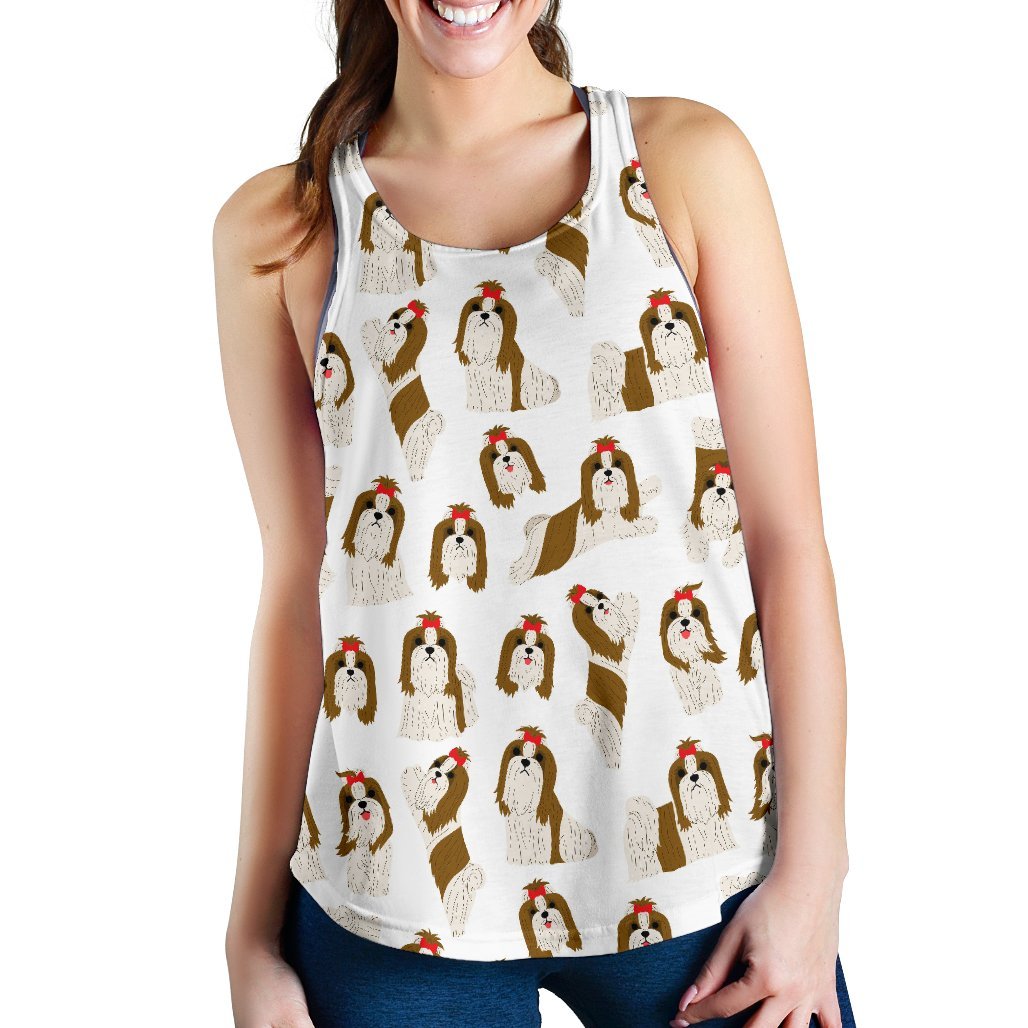 Dog Shih Tzu Pattern Print Women's Racerback Tank Tops-grizzshop
