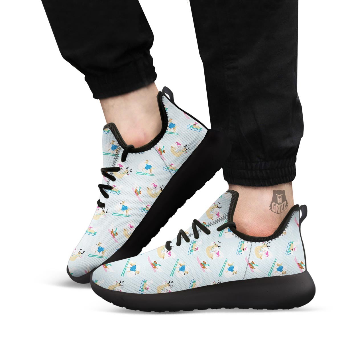 Dog Skiing Print Pattern Black Athletic Shoes-grizzshop