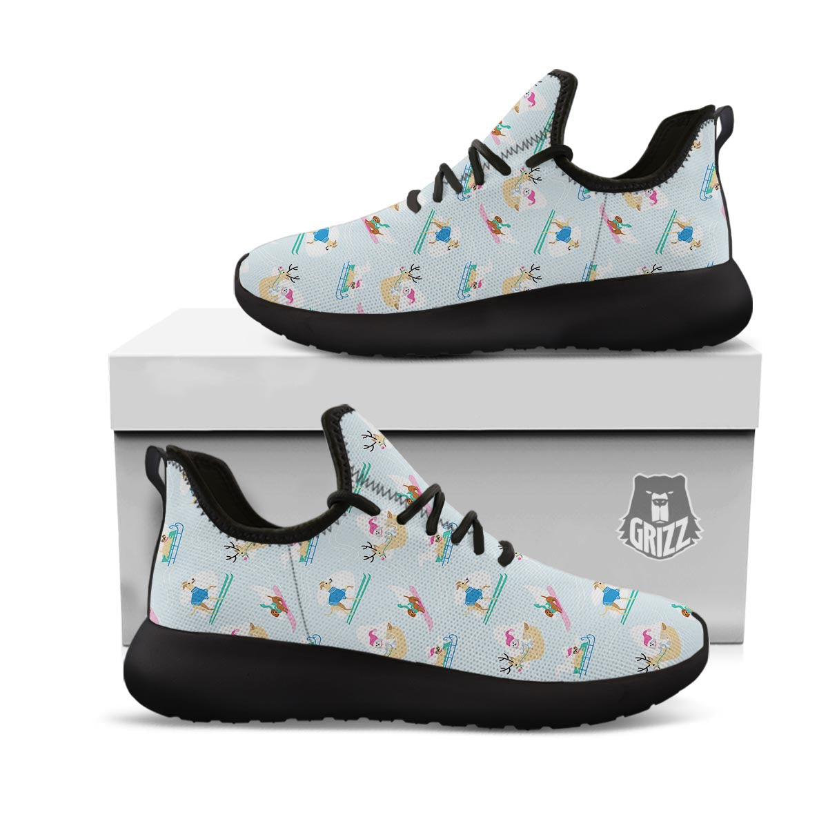 Dog Skiing Print Pattern Black Athletic Shoes-grizzshop