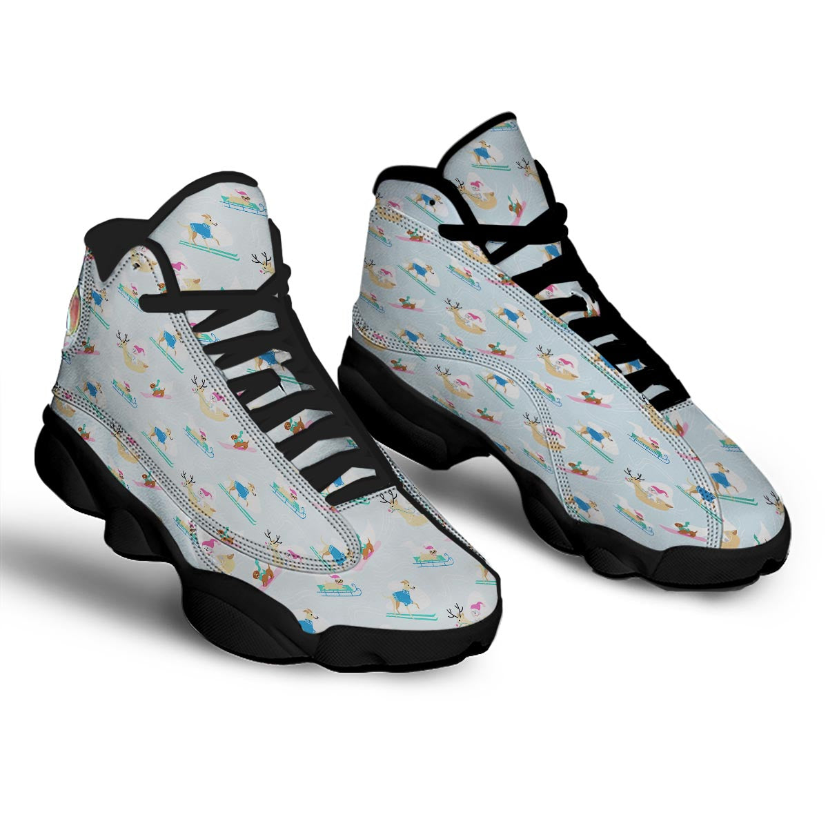 Dog Skiing Print Pattern Black Basketball Shoes-grizzshop