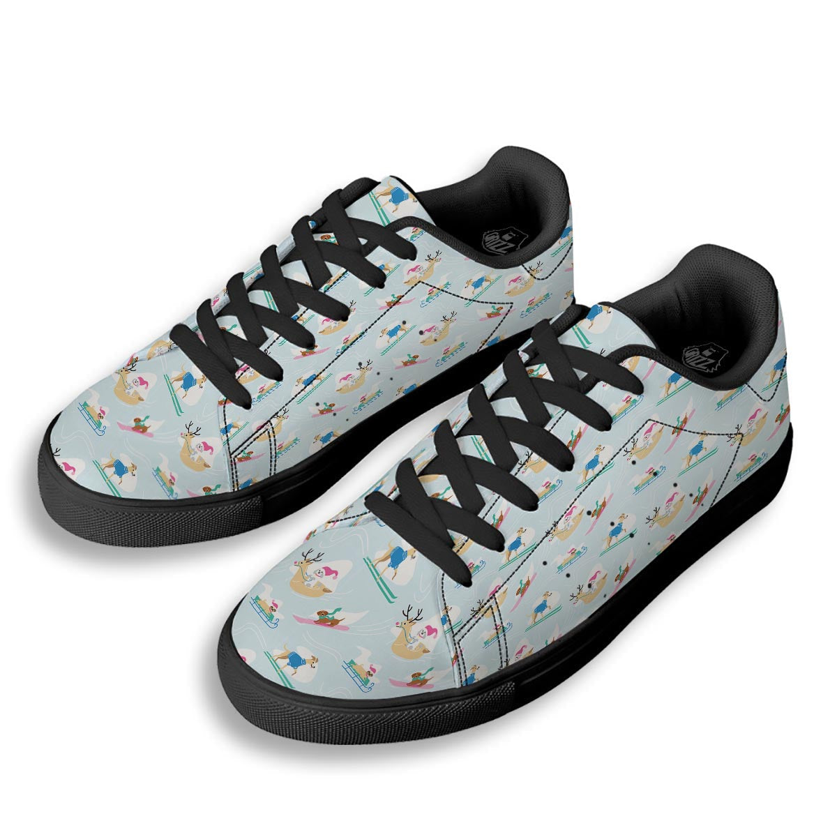 Dog Skiing Print Pattern Black Low Top Sneakers-grizzshop