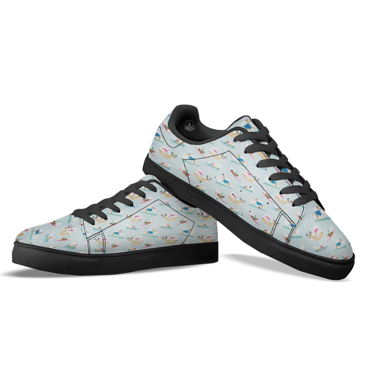 Dog Skiing Print Pattern Black Low Top Sneakers-grizzshop
