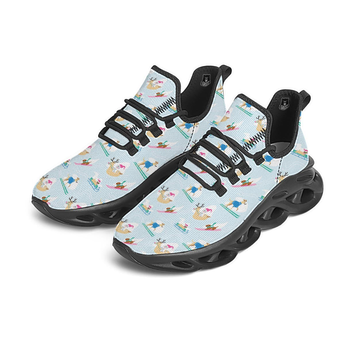 Dog Skiing Print Pattern Black Running Shoes-grizzshop