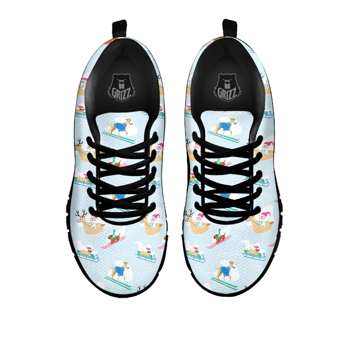 Dog Skiing Print Pattern Black Sneaker-grizzshop