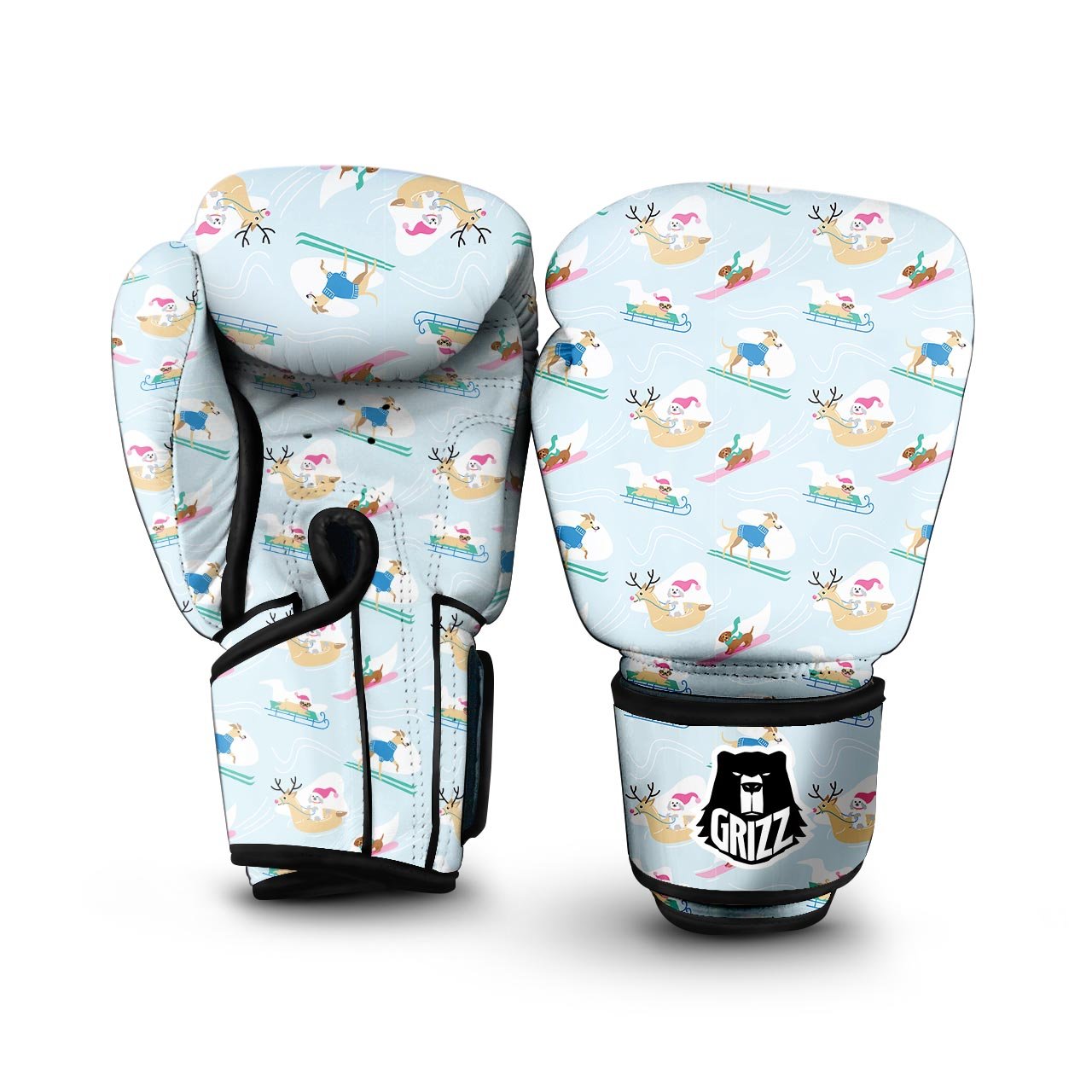 Dog Skiing Print Pattern Boxing Gloves-grizzshop