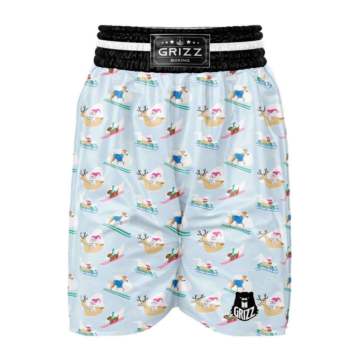 Dog Skiing Print Pattern Boxing Shorts-grizzshop