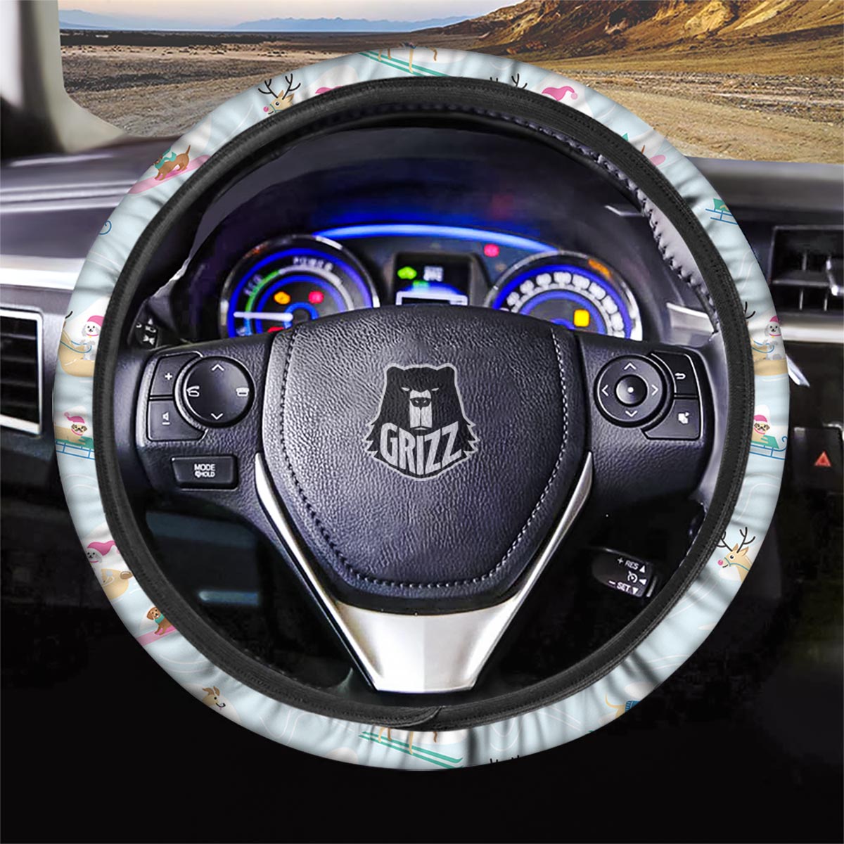 Dog Skiing Print Pattern Car Steering Wheel Cover-grizzshop