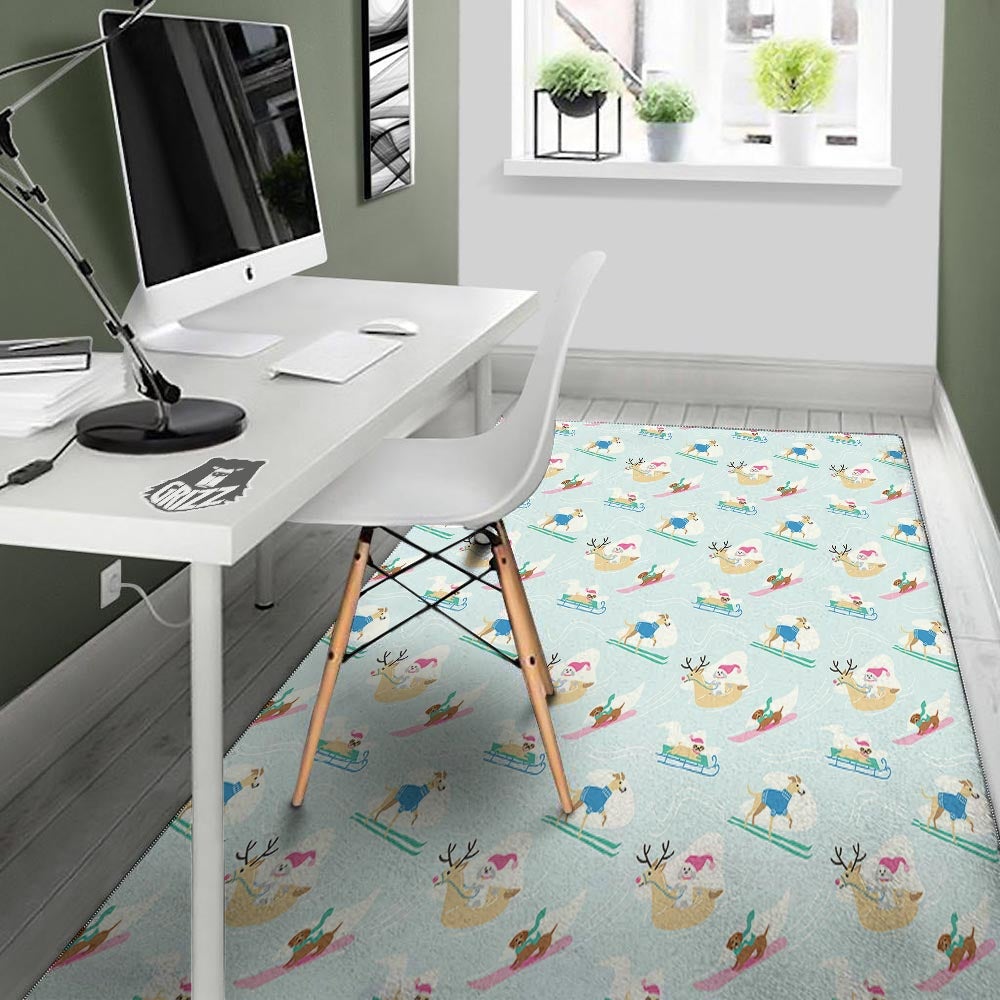 Dog Skiing Print Pattern Floor Mat-grizzshop