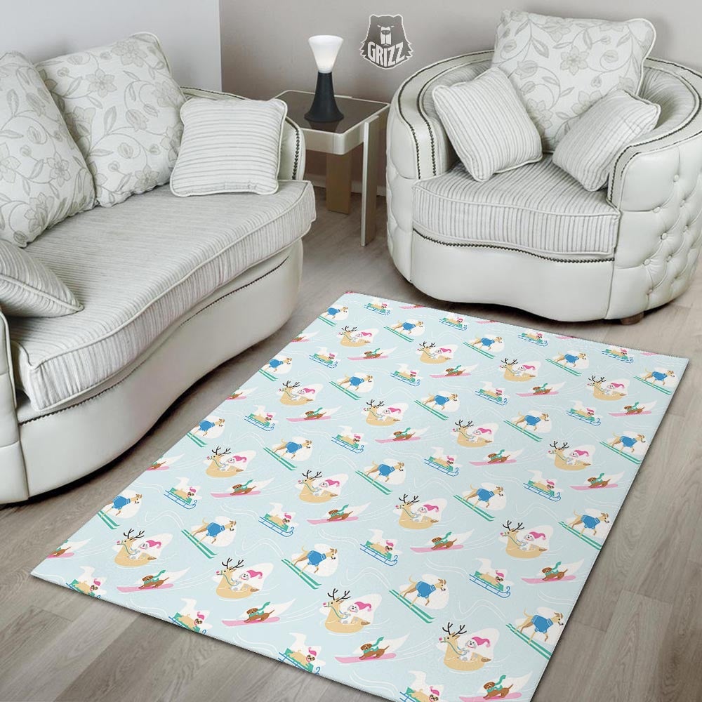 Dog Skiing Print Pattern Floor Mat-grizzshop