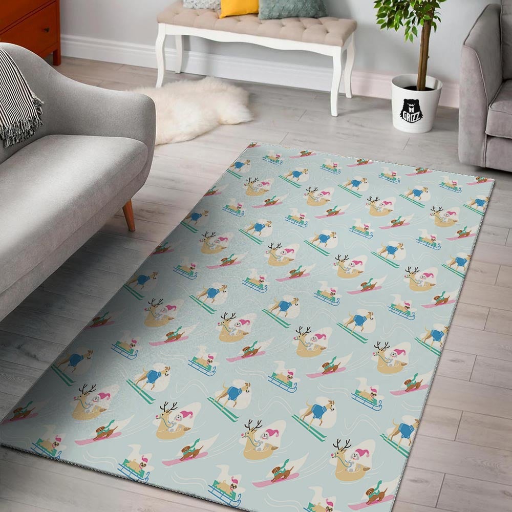 Dog Skiing Print Pattern Floor Mat-grizzshop