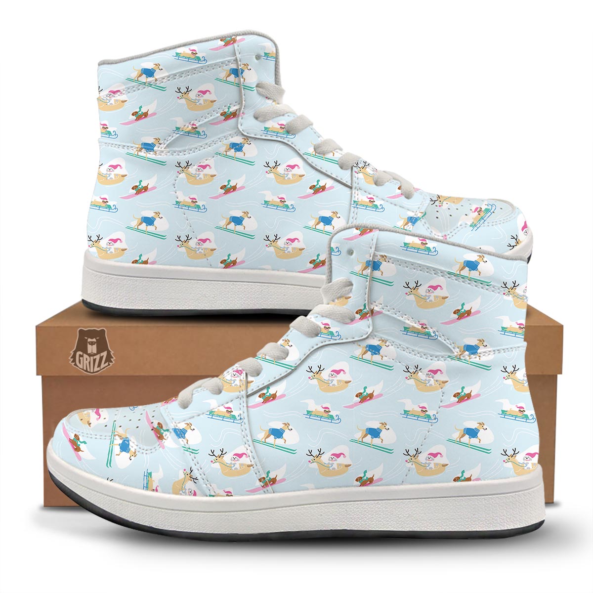 Dog Skiing Print Pattern High Top Sneakers-grizzshop