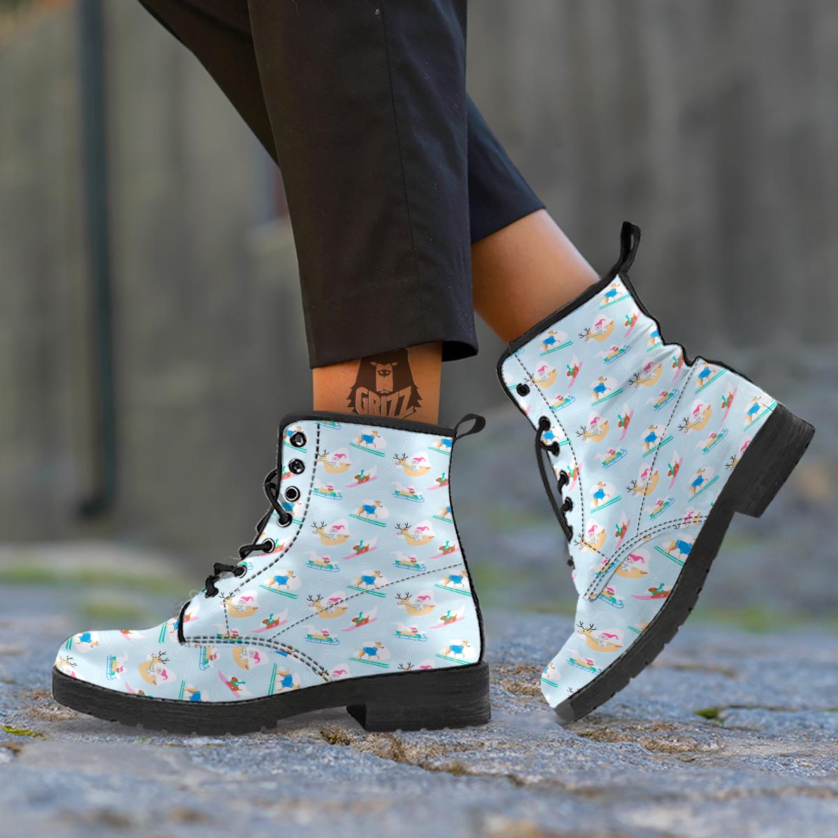 Dog Skiing Print Pattern Leather Boots-grizzshop