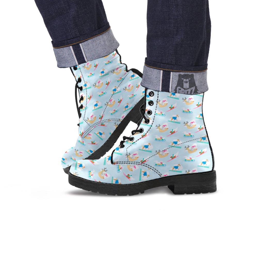 Dog Skiing Print Pattern Leather Boots-grizzshop