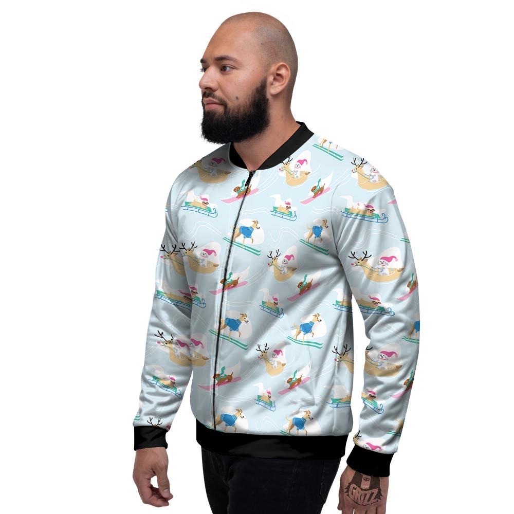 Dog Skiing Print Pattern Men's Bomber Jacket-grizzshop