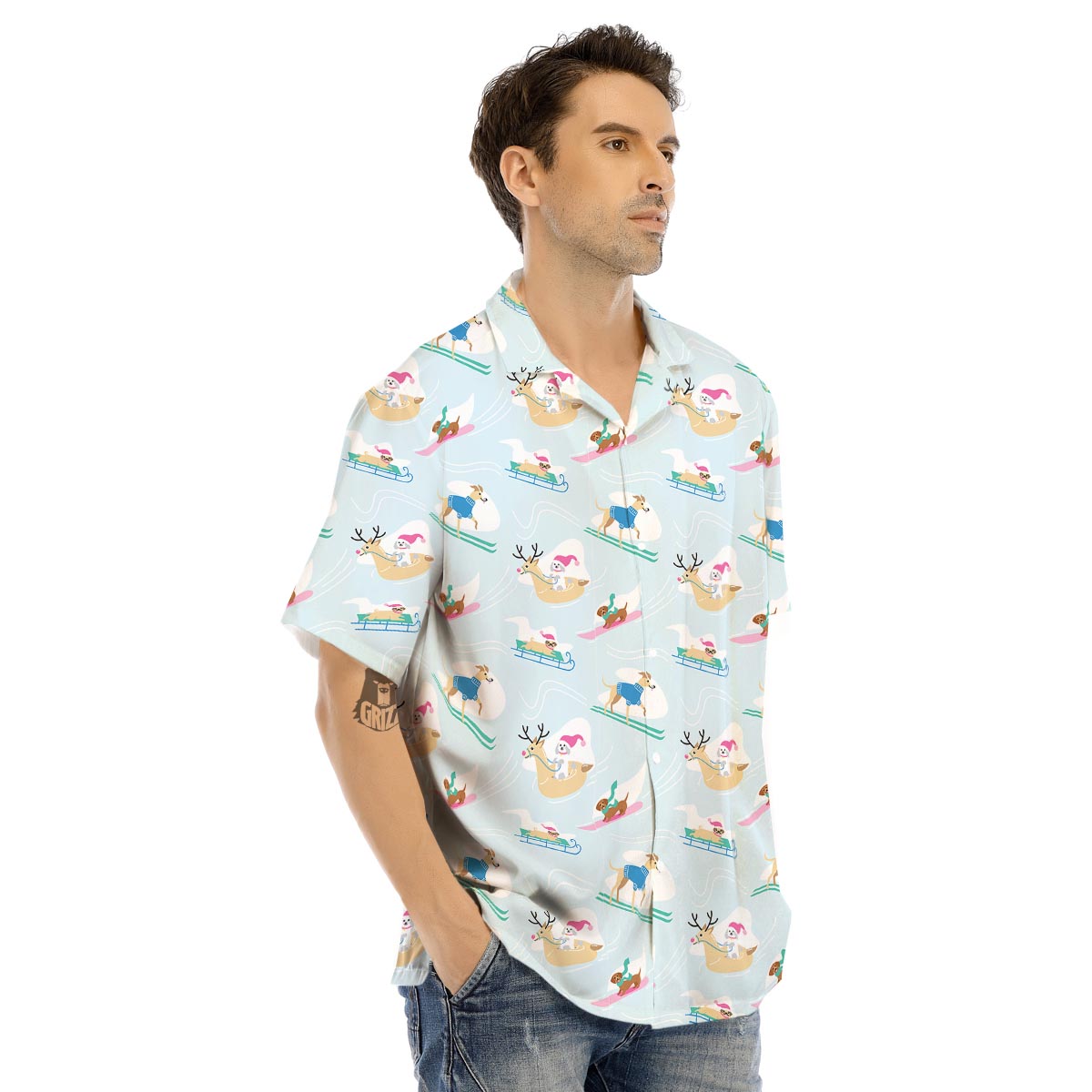 Dog Skiing Print Pattern Men's Hawaiian Shirt-grizzshop