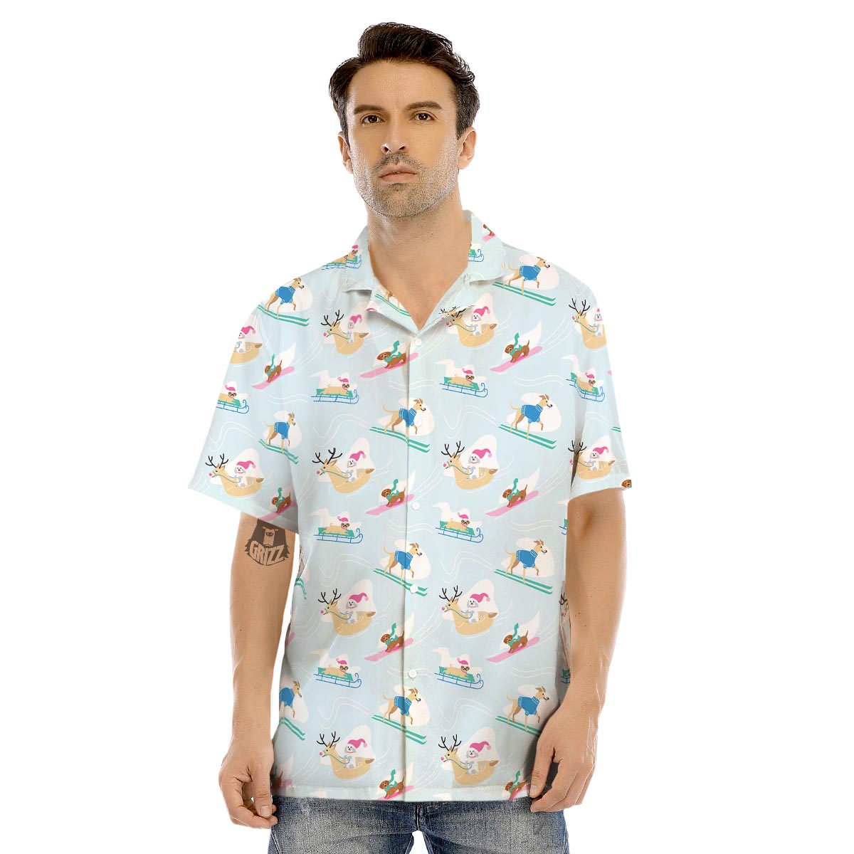 Dog Skiing Print Pattern Men's Hawaiian Shirt-grizzshop