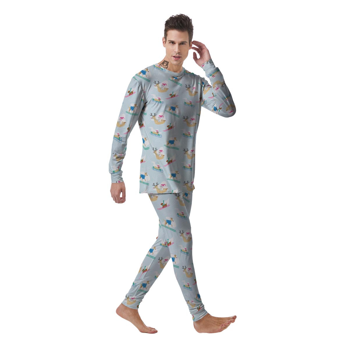 Dog Skiing Print Pattern Men's Pajamas-grizzshop