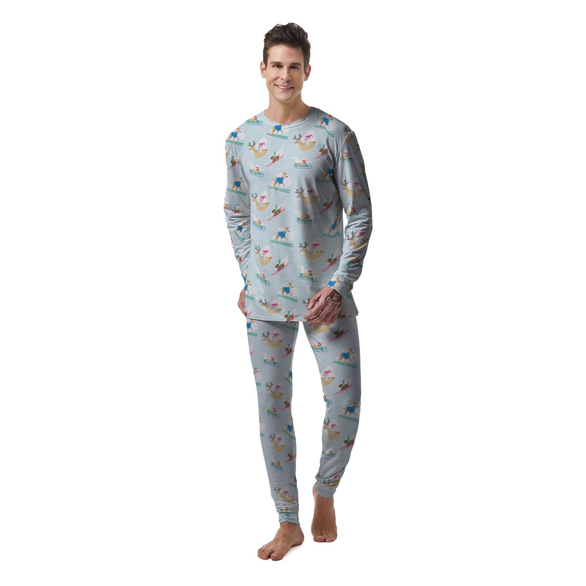 Dog Skiing Print Pattern Men's Pajamas-grizzshop