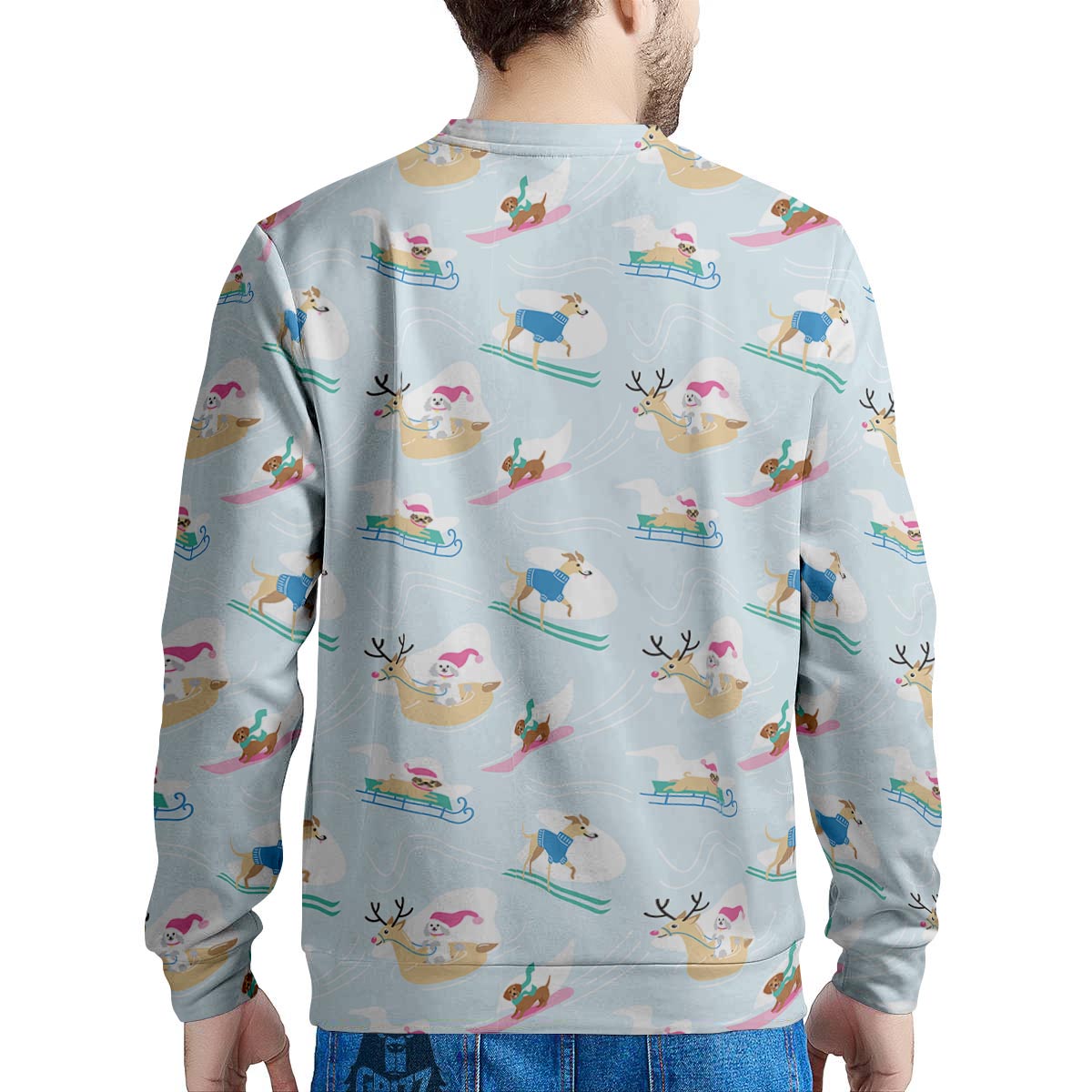 Dog Skiing Print Pattern Men's Sweatshirt-grizzshop