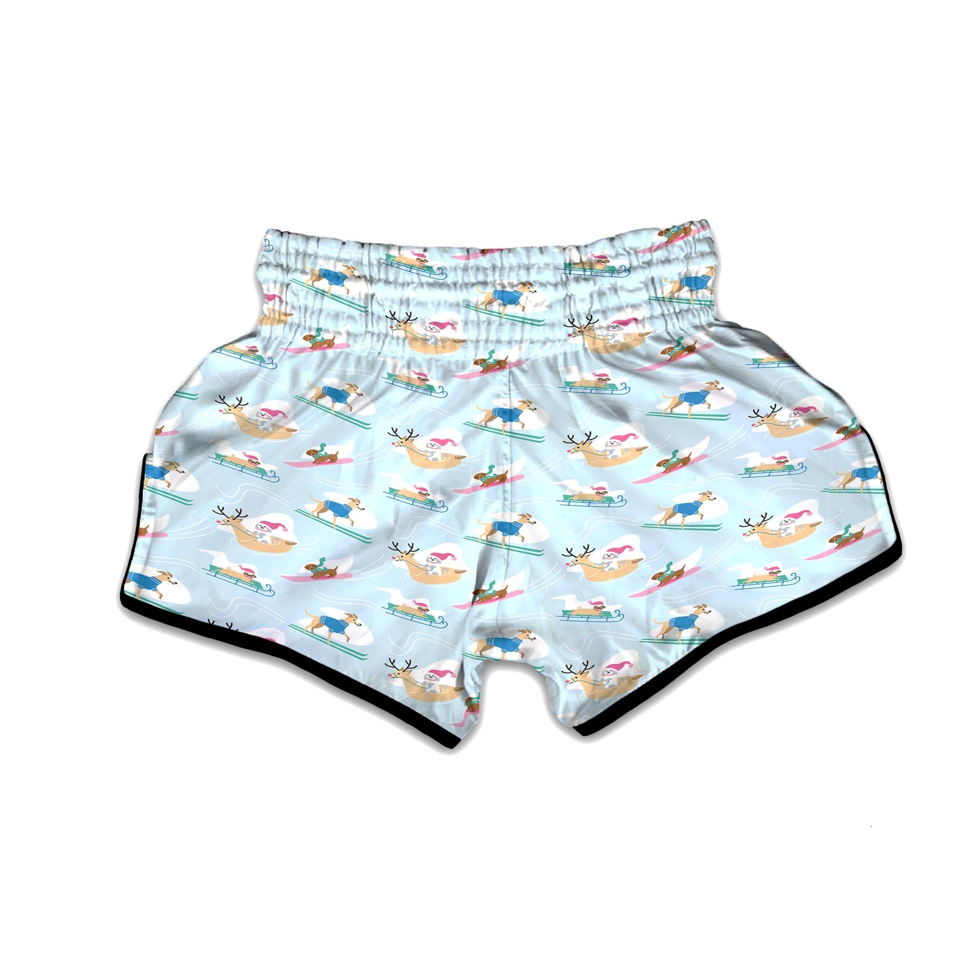 Dog Skiing Print Pattern Muay Thai Boxing Shorts-grizzshop