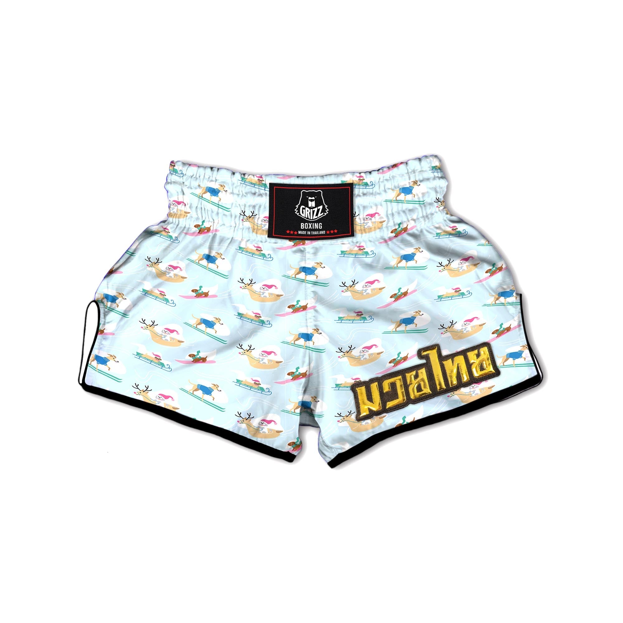 Dog Skiing Print Pattern Muay Thai Boxing Shorts-grizzshop