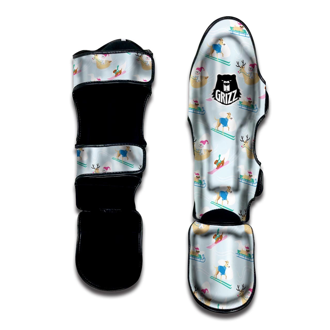 Dog Skiing Print Pattern Muay Thai Shin Guards-grizzshop