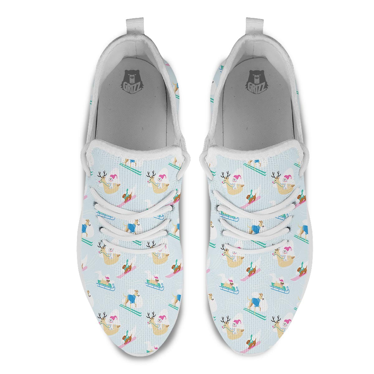 Dog Skiing Print Pattern White Athletic Shoes-grizzshop