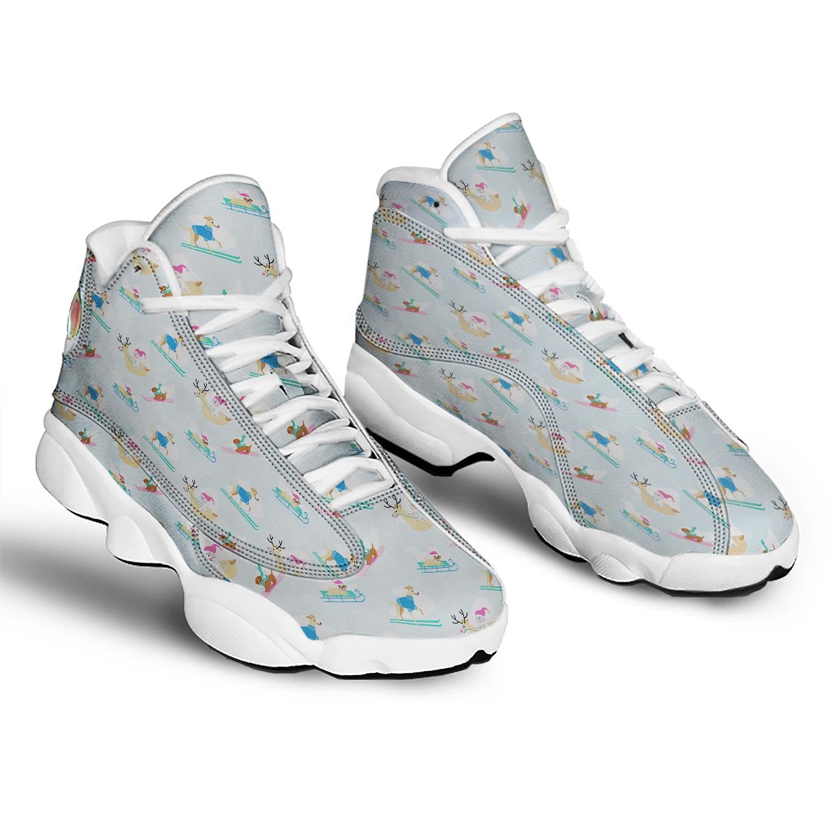 Dog Skiing Print Pattern White Basketball Shoes-grizzshop