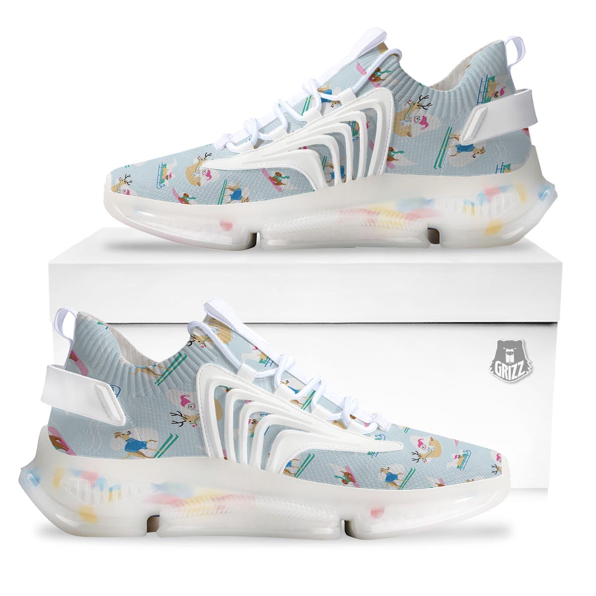 Dog Skiing Print Pattern White Gym Shoes-grizzshop