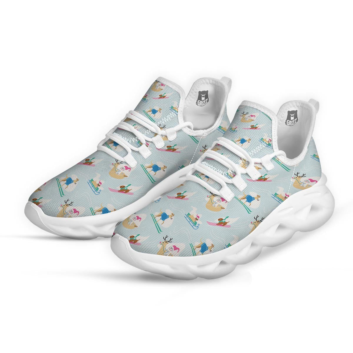 Dog Skiing Print Pattern White Running Shoes-grizzshop